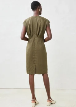 bonprix bonprix Vestido entallado de lino puro Verde oliva oscuro Sale