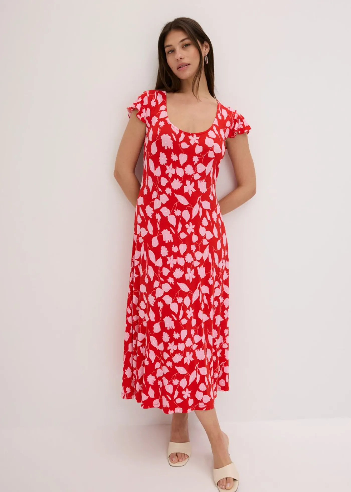 bonprix bonprix Vestido estampado de punto de mezcla de viscosa suave Rojo de flores