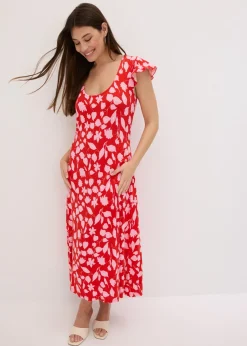 bonprix bonprix Vestido estampado de punto de mezcla de viscosa suave Rojo de flores