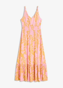 bonprix bonprix Vestido estampado de tirantes de mezcla de viscosa suave naranja-rosa caliente Online