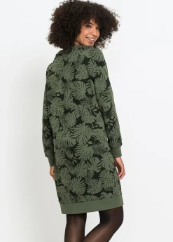 bonprix bonprix Vestido estampado tipo sudadera Verde oliva oscuro-negro estampado Sale