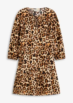 bonprix bonprix Vestido estampado tipo túnica de crepé estructurado estampado leo beige/negro