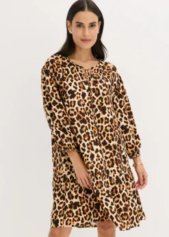 bonprix bonprix Vestido estampado tipo túnica de crepé estructurado estampado leo beige/negro