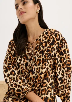 bonprix bonprix Vestido estampado tipo túnica de crepé estructurado estampado leo beige/negro