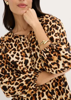 bonprix bonprix Vestido estampado tipo túnica de crepé estructurado estampado leo beige/negro