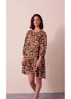 bonprix bonprix Vestido estampado tipo túnica de crepé estructurado estampado leo beige/negro