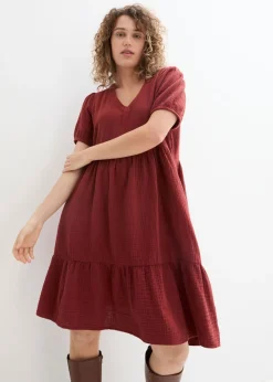 bonprix bonprix Vestido holgado de muselina de algodón Marrón almendra Best