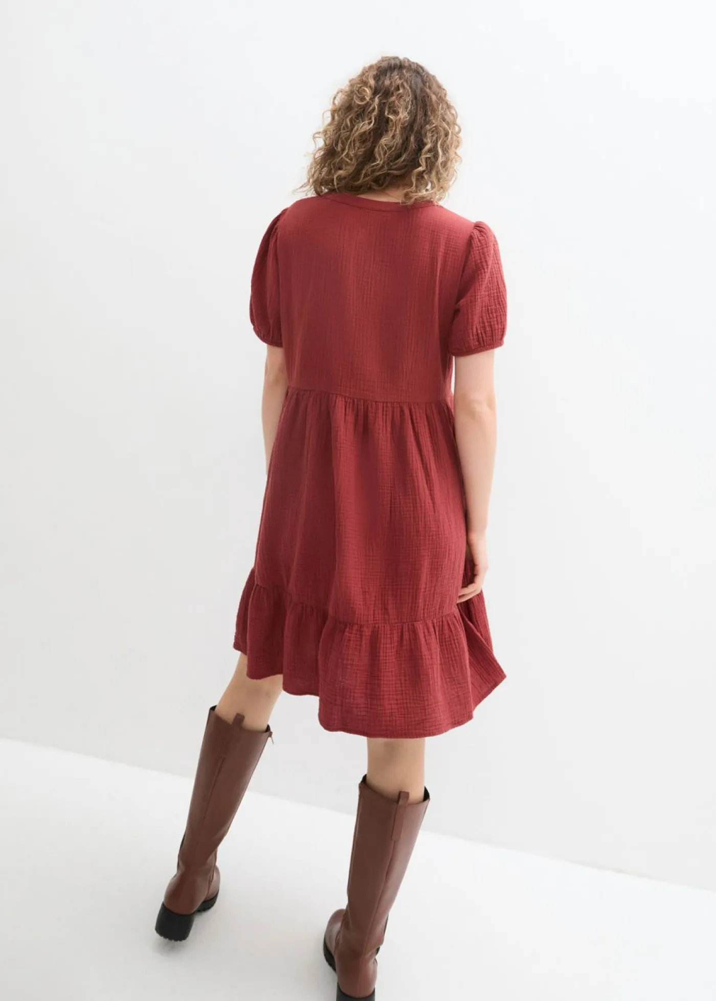 bonprix bonprix Vestido holgado de muselina de algodón Marrón almendra Best