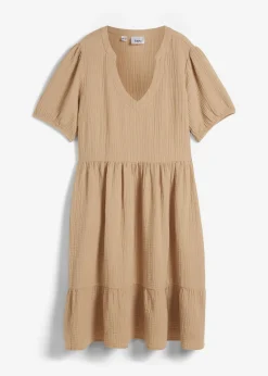 bonprix bonprix Vestido holgado de muselina de algodón Caqui claro Discount