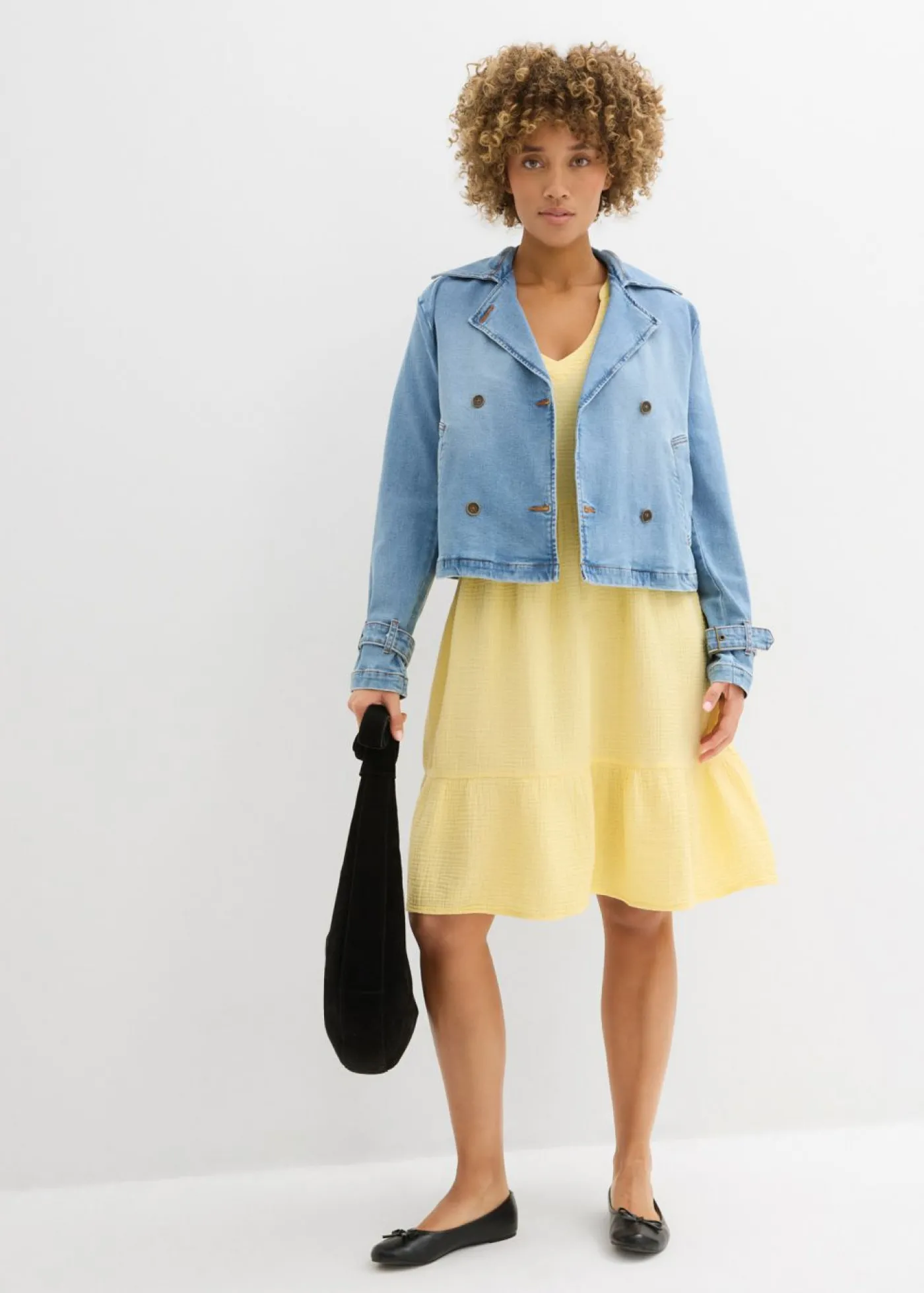 bonprix bonprix Vestido holgado de muselina de algodón Caqui claro Discount