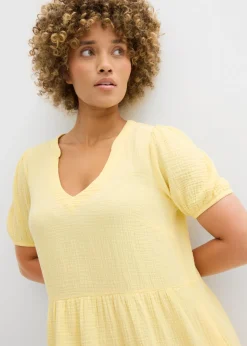 bonprix bonprix Vestido holgado de muselina de algodón Caqui claro Discount