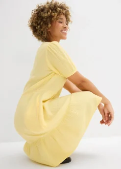 bonprix bonprix Vestido holgado de muselina de algodón Caqui claro Discount