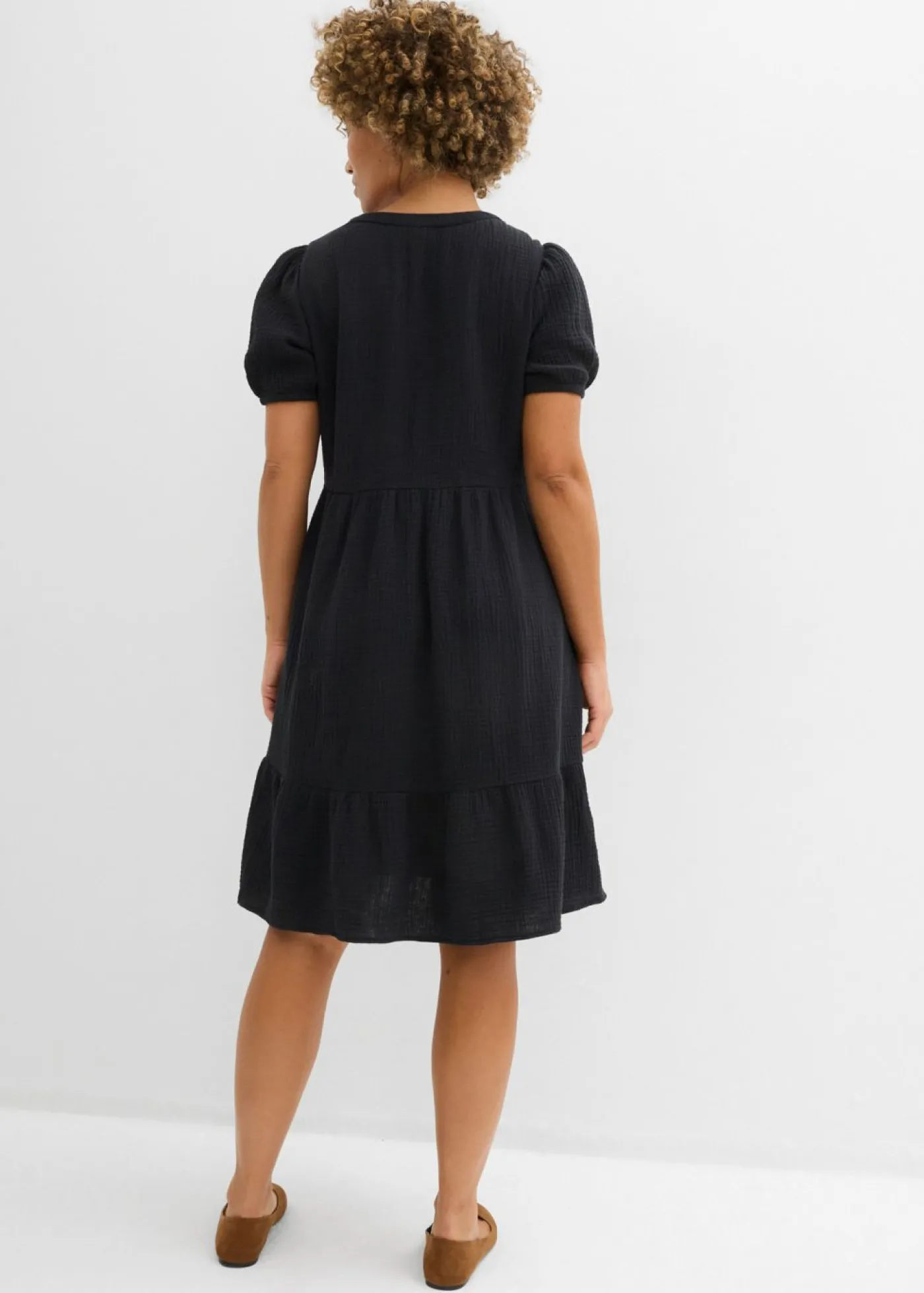 bonprix bonprix Vestido holgado de muselina de algodón Negro New