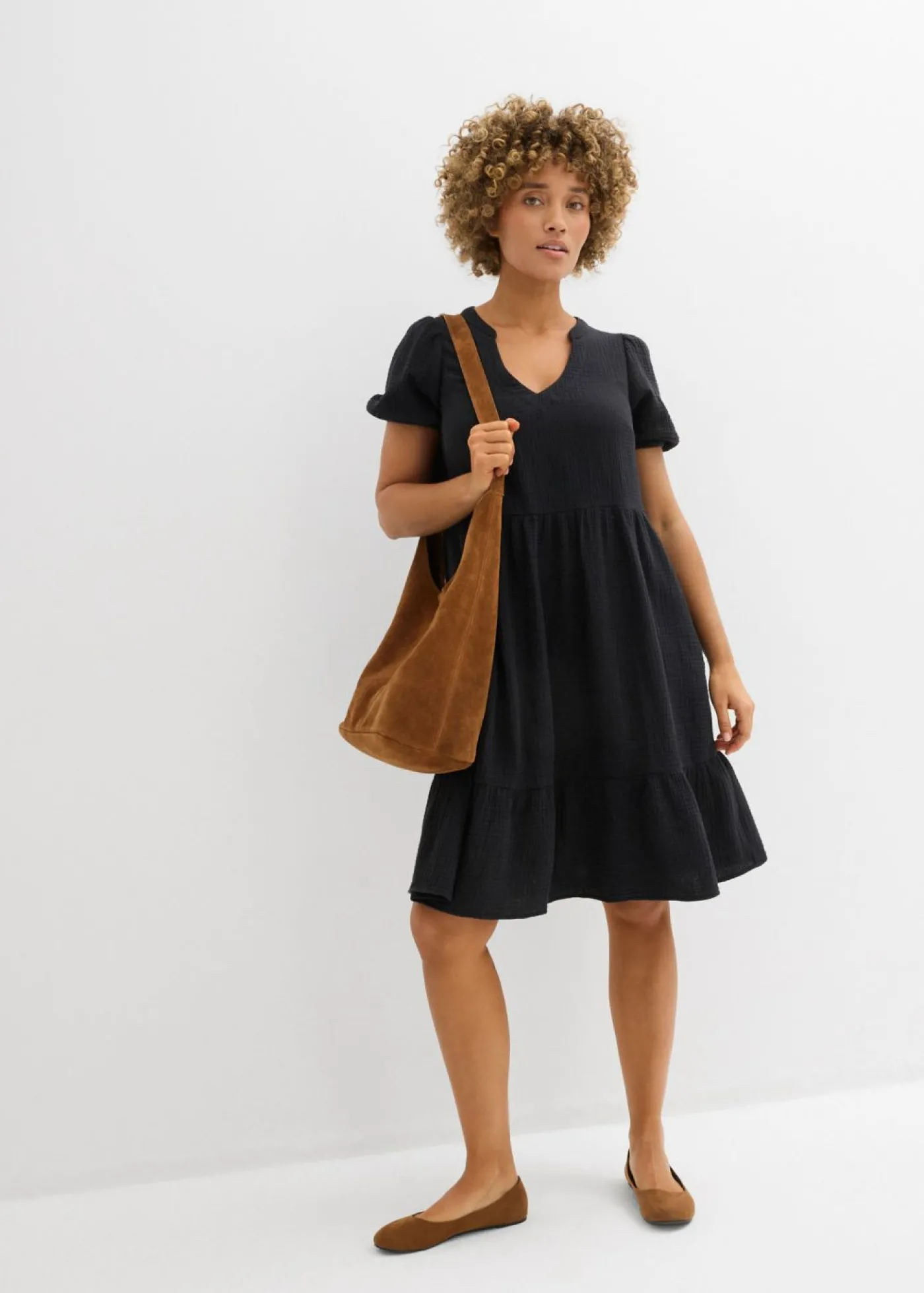 bonprix bonprix Vestido holgado de muselina de algodón Negro New