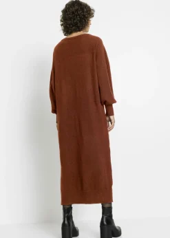 bonprix bonprix Vestido holgado de punto con largo midi Marrón caoba jaspeado Sale