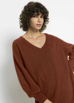 bonprix bonprix Vestido holgado de punto con largo midi Marrón caoba jaspeado Sale