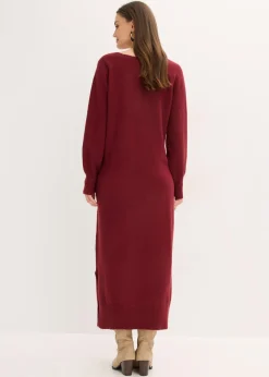 bonprix bonprix Vestido holgado de punto con largo midi Rojo rubí Best