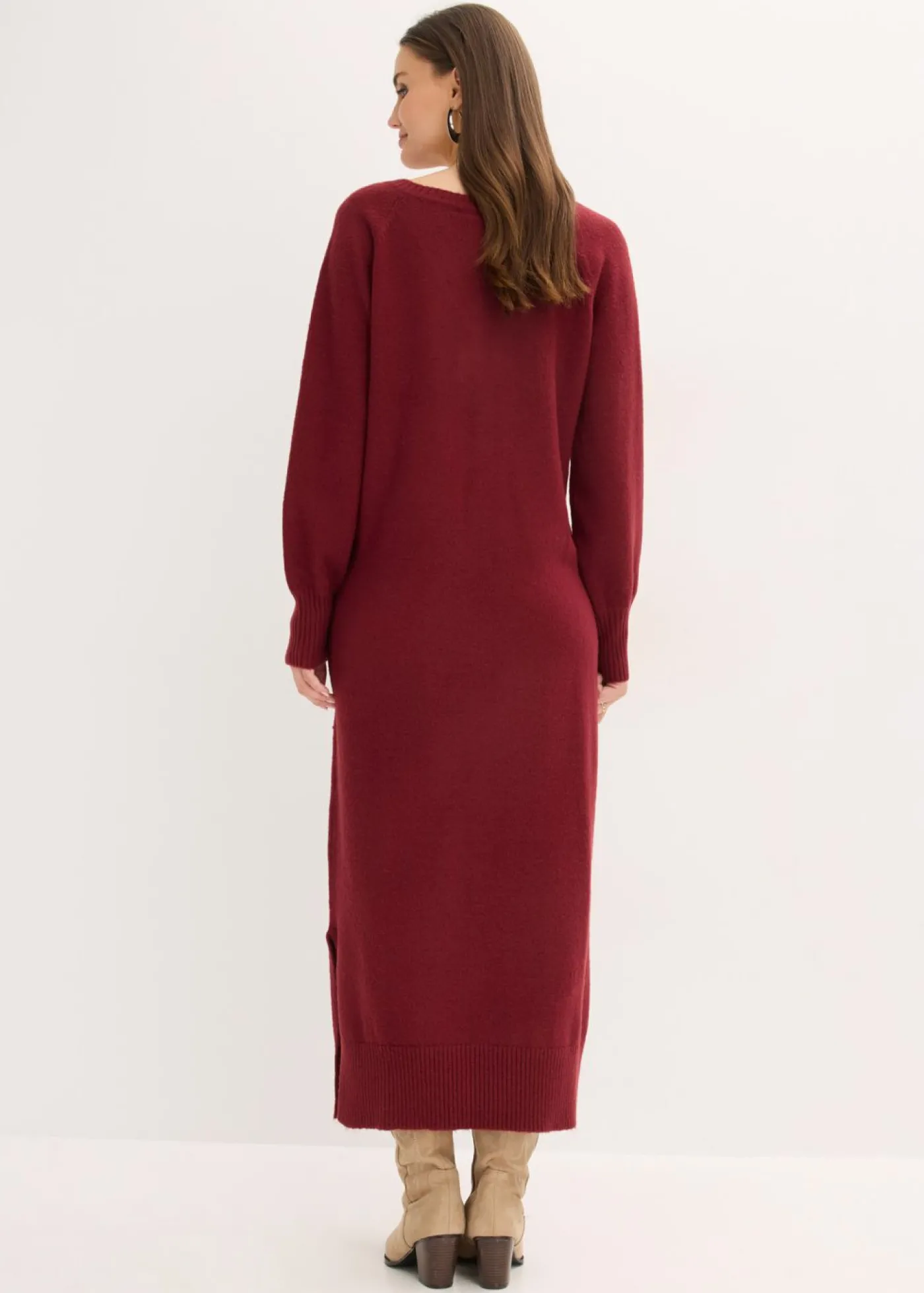bonprix bonprix Vestido holgado de punto con largo midi Rojo rubí Best