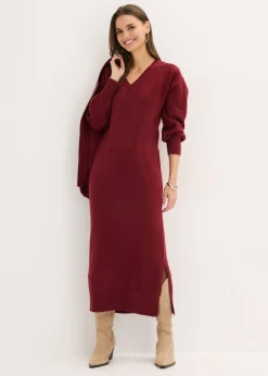 bonprix bonprix Vestido holgado de punto con largo midi Rojo rubí Best