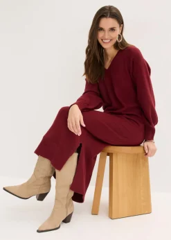 bonprix bonprix Vestido holgado de punto con largo midi Rojo rubí Best