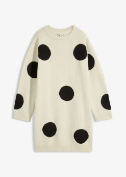 bonprix bonprix Vestido holgado de punto con lunares Crudo/negro de lunares Best