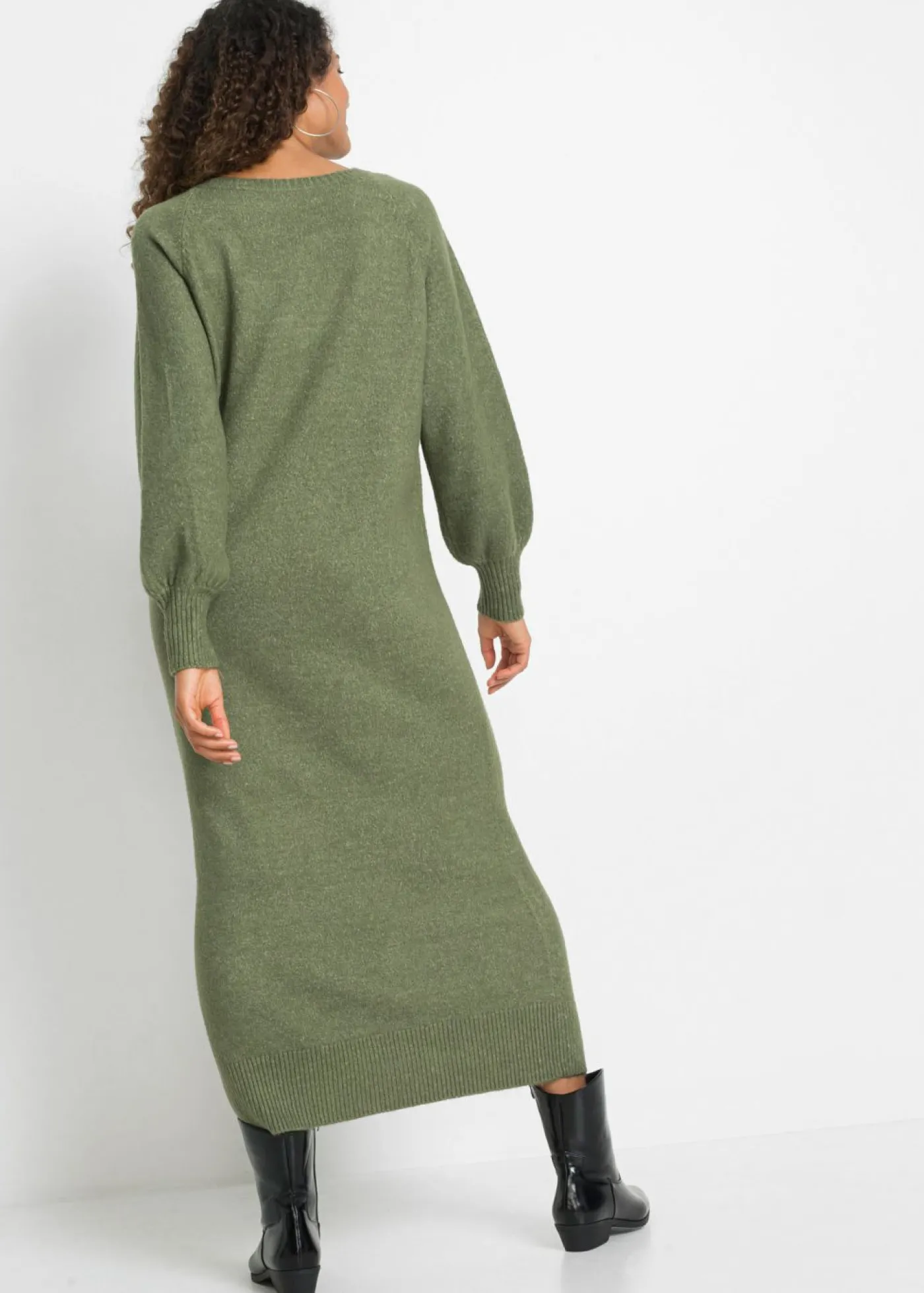bonprix bonprix Vestido holgado de punto con largo midi Verde oliva oscuro jaspeado Sale