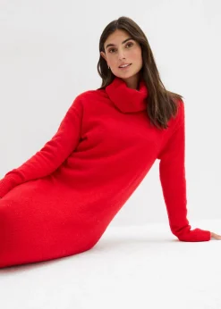 bonprix bonprix Vestido holgado de punto con cuello vuelto rojo lava Hot