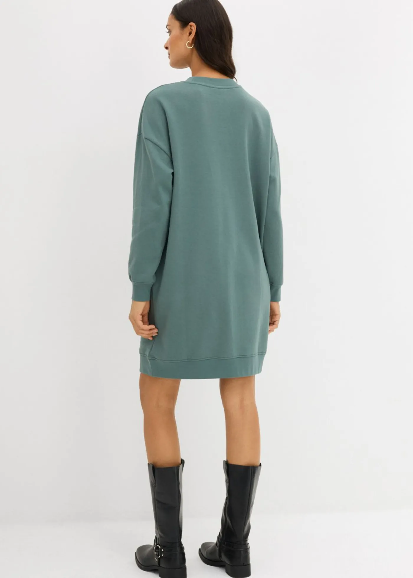 bonprix bonprix Vestido holgado tipo sudadera en suave mezcla de algodón Verde grisáceo Clearance