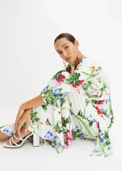 bonprix bonprix Vestido largo Blanco-rosa de flores Online