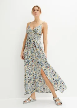 bonprix bonprix Vestido largo Blanco lana-azul-amarillo claro estampado