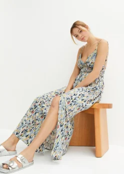 bonprix bonprix Vestido largo Blanco lana-azul-amarillo claro estampado