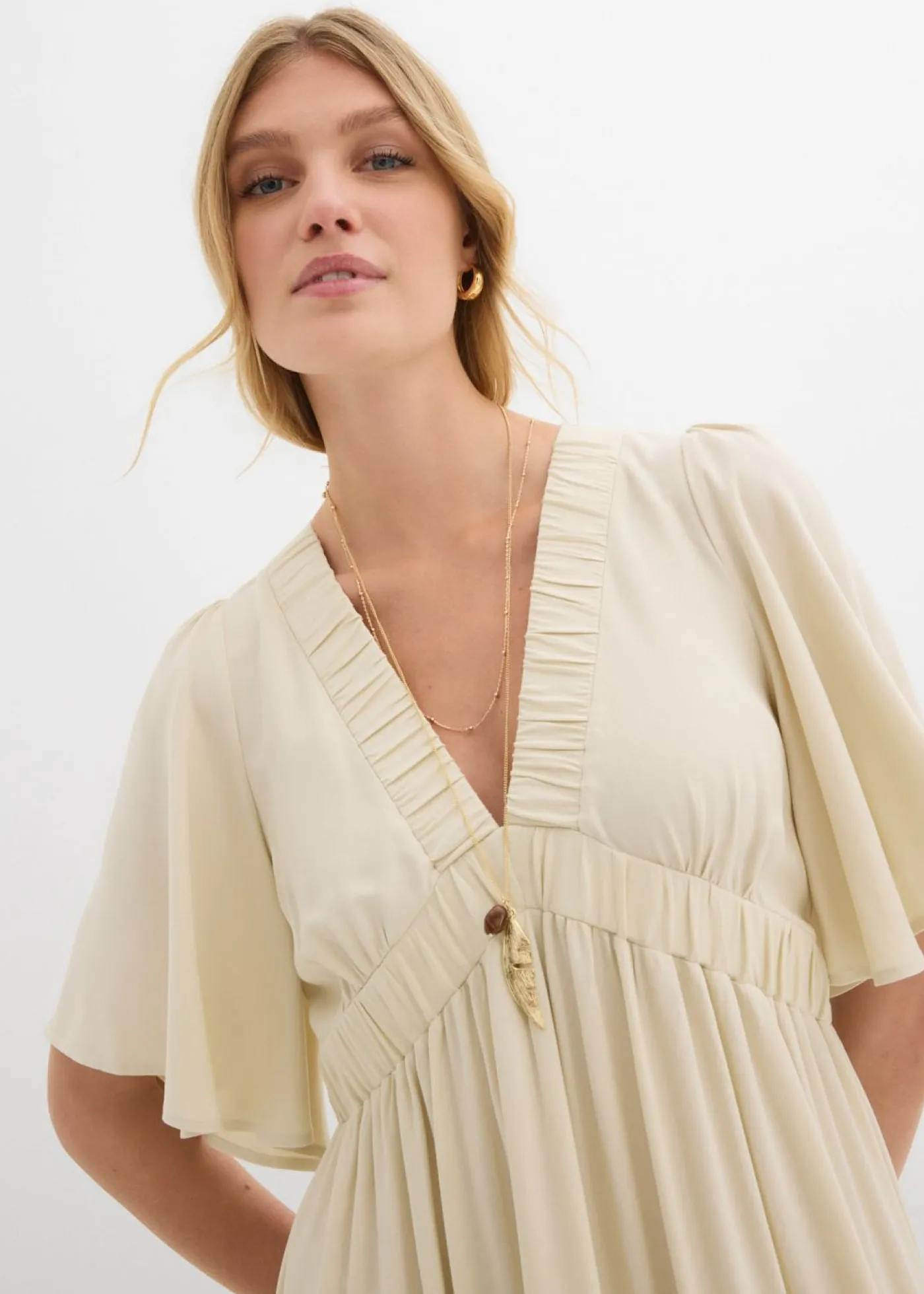 bonprix bonprix Vestido largo a capas de viscosa fluida Crudo Clearance