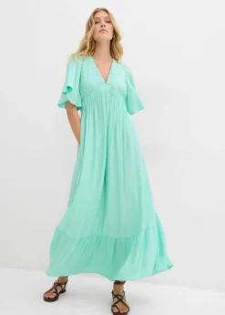 bonprix bonprix Vestido largo a capas de viscosa fluida Azul mentol Online