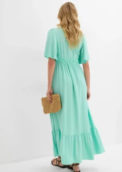 bonprix bonprix Vestido largo a capas de viscosa fluida Azul mentol Online