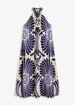 bonprix bonprix Vestido largo ancho de viscosa fluida Azul-blanco estampado Clearance