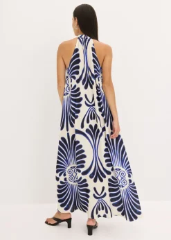 bonprix bonprix Vestido largo ancho de viscosa fluida Azul-blanco estampado Clearance