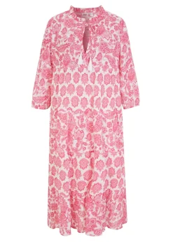 bonprix bonprix Vestido largo arrugado de algodón con bolsillos blanco./rosa pálido/pink lady Discount