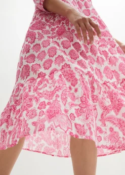 bonprix bonprix Vestido largo arrugado de algodón con bolsillos blanco./rosa pálido/pink lady Discount