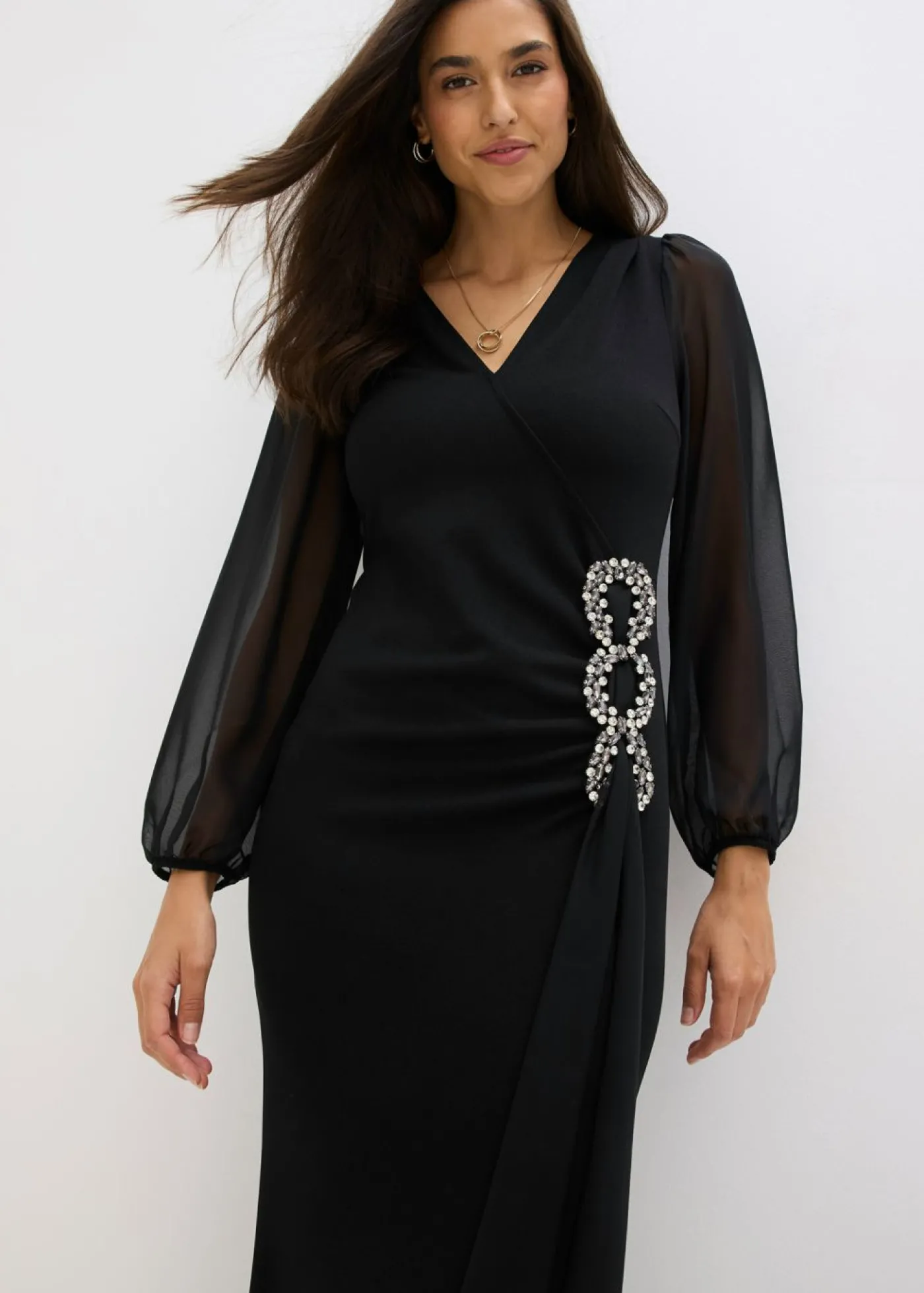bonprix bonprix Vestido largo con aplicación de piedras brillantes Negro Outlet