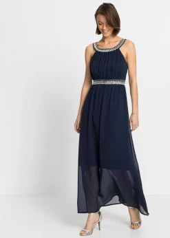 bonprix bonprix Vestido largo con aplicación de piedras brillantes Azul marino Hot