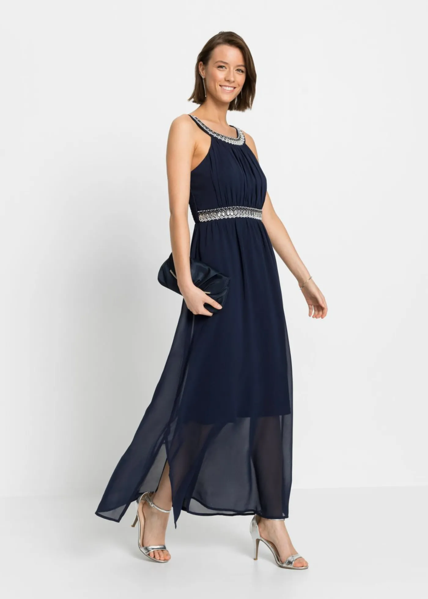 bonprix bonprix Vestido largo con aplicación de piedras brillantes Azul marino Hot