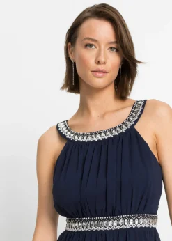 bonprix bonprix Vestido largo con aplicación de piedras brillantes Azul marino Hot