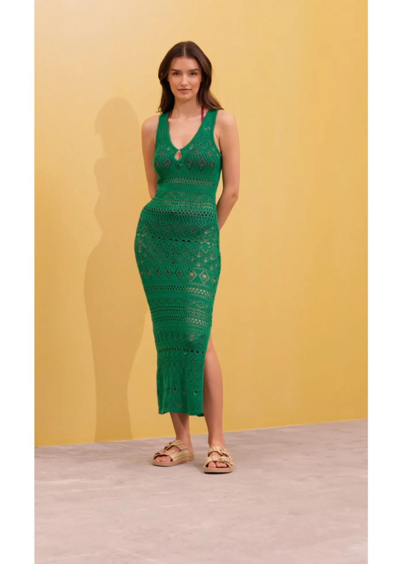 bonprix bonprix Vestido largo con aspecto de ganchillo verde gema Best