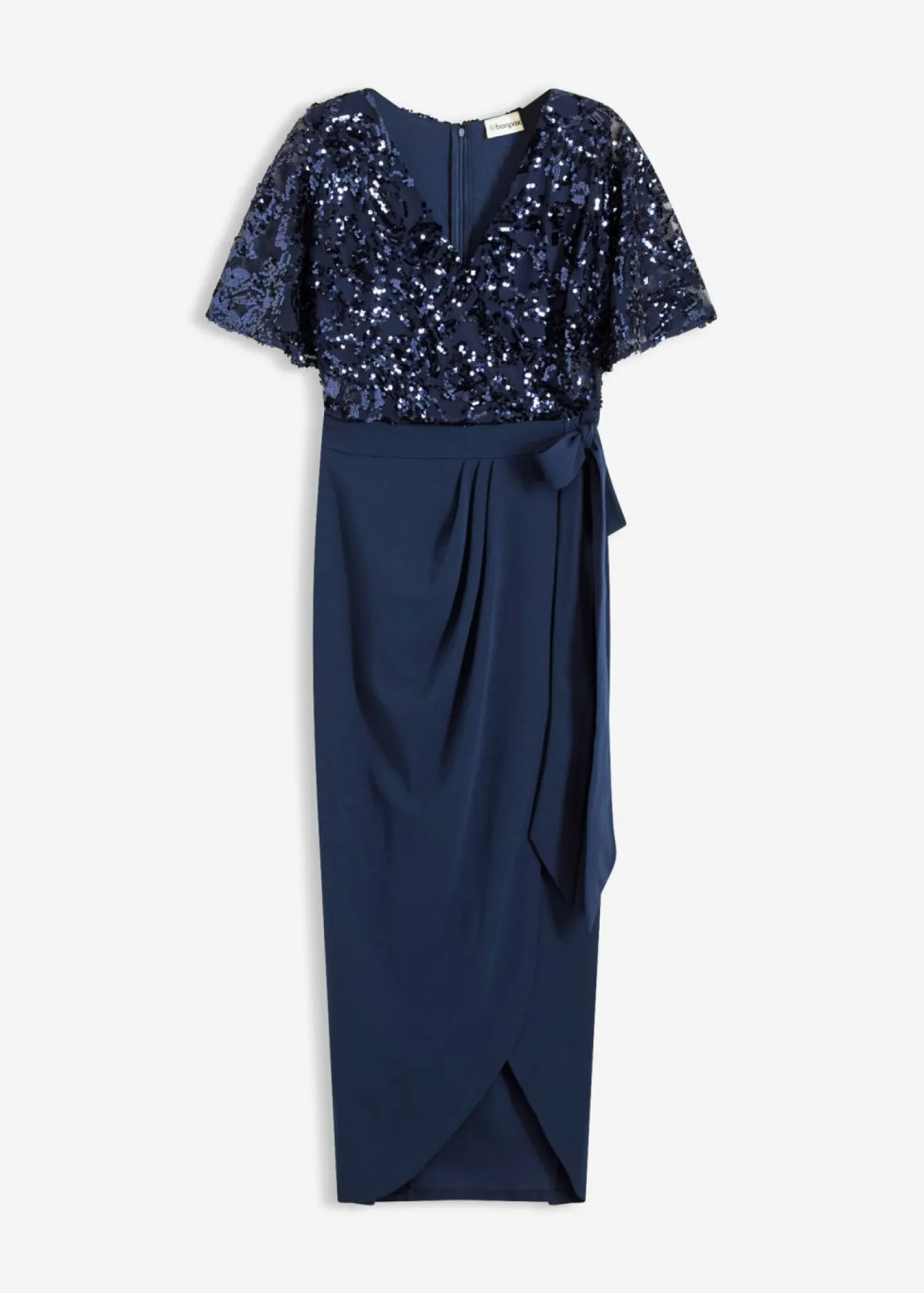 bonprix bonprix Vestido largo con bordado de lentejuelas Azul marino Discount
