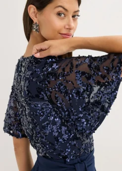 bonprix bonprix Vestido largo con bordado de lentejuelas Azul marino Discount
