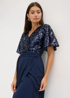 bonprix bonprix Vestido largo con bordado de lentejuelas Azul marino Discount