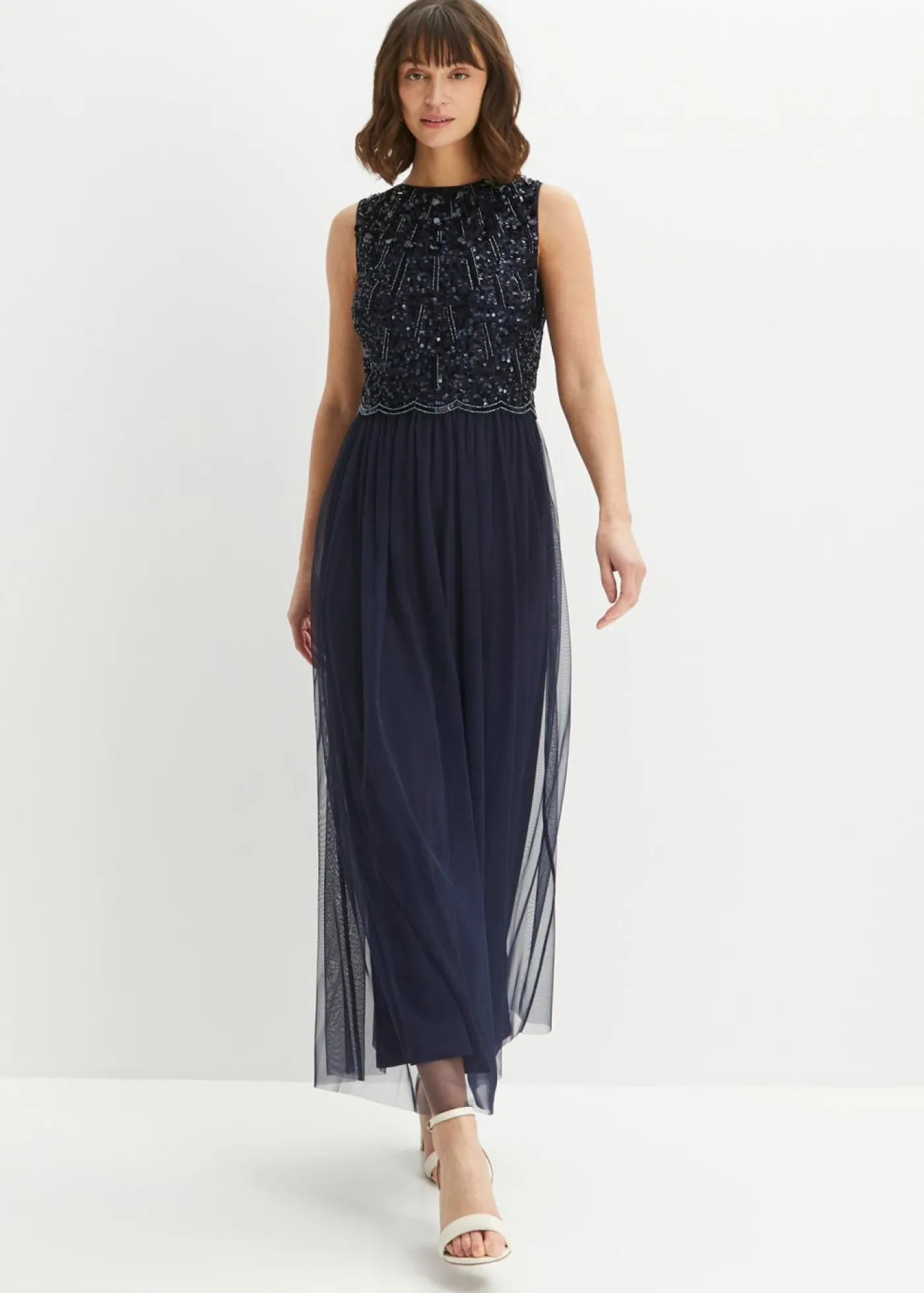 bonprix bonprix Vestido largo con bordado de lentejuelas Azul marino Best