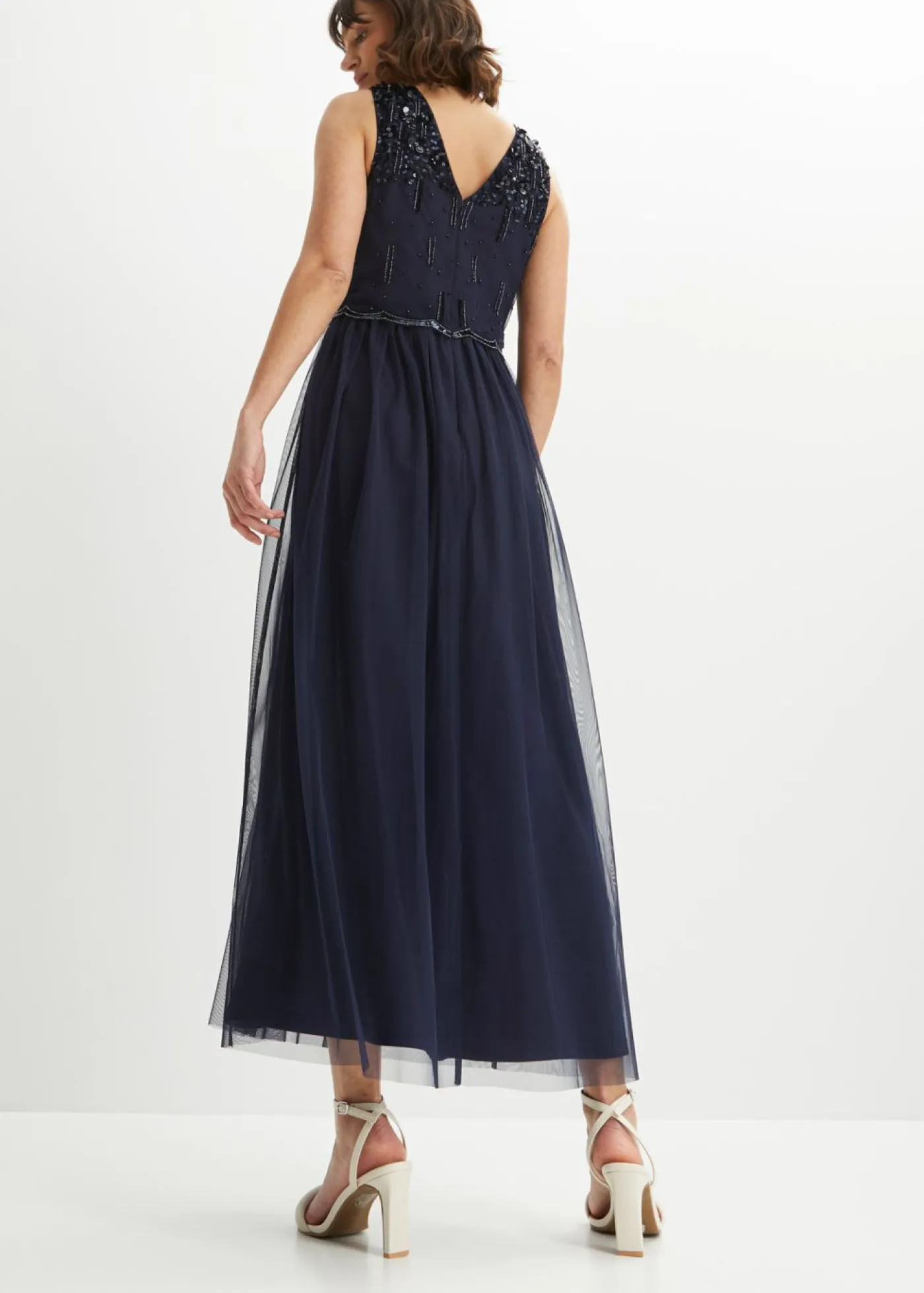bonprix bonprix Vestido largo con bordado de lentejuelas Azul marino Best