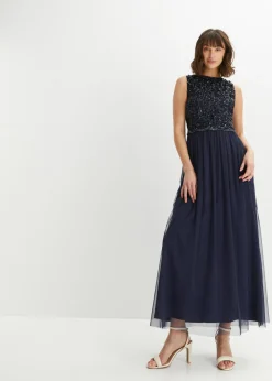 bonprix bonprix Vestido largo con bordado de lentejuelas Azul marino Best