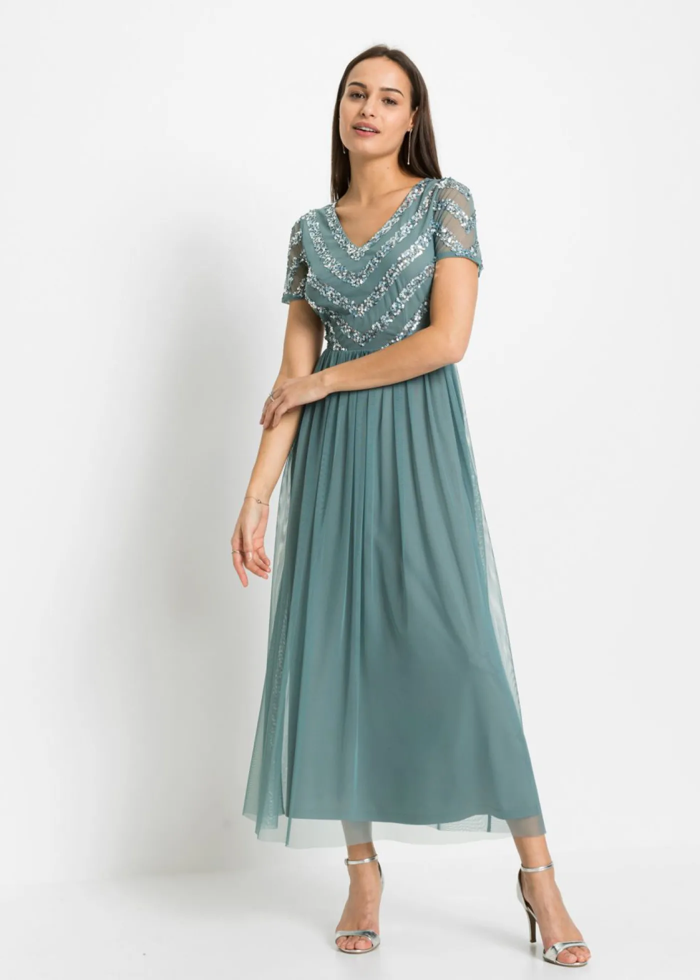 bonprix bonprix Vestido largo con bordado de lentejuelas petróleo ahumado Best
